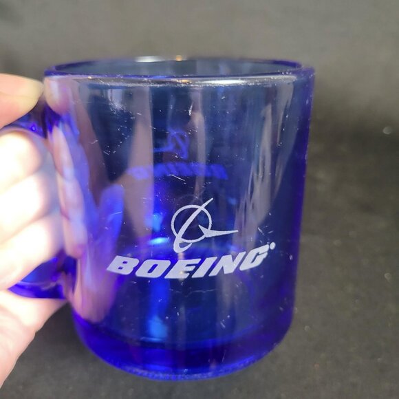Vintage Cobalt Blue Glass Coffee Mug Boeing Made In USA 4” Width - Picture 3 of 6